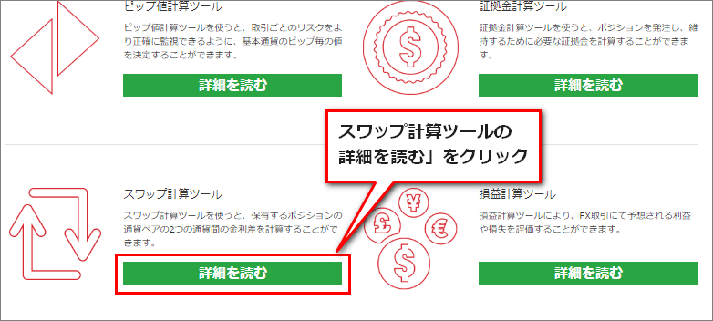 スワップ計算ツールの詳細を読むをクリック