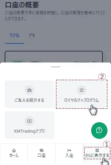 右下のさらに表示するをクリックしてXMポイントを確認