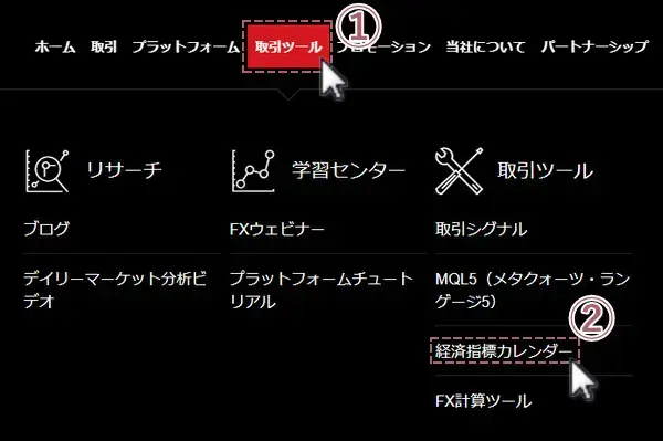 経済指標カレンダーをクリック