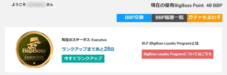 BigBossロイヤルティステータスの確認方法