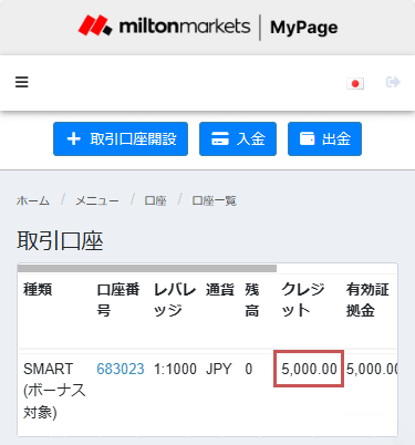 MiltonMarkets口座開設ボーナスの確認方法