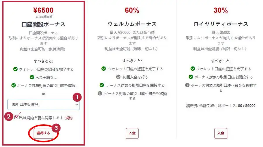 HFM口座開設ボーナス受取申請PC