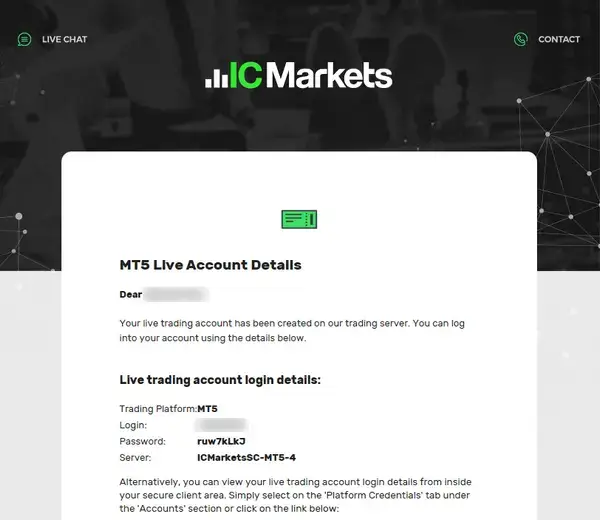 IC Markets口座開設完了メール