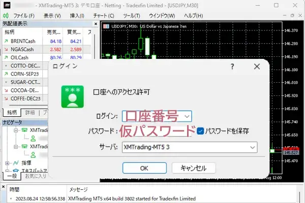 XMのデモ口座に仮パスワードでログイン