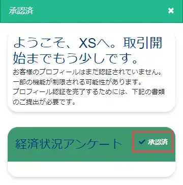 XS.com プロフィールの登録が完了