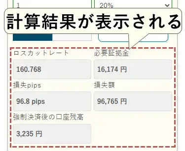 ロスカット計算ツールの計算結果モバイル