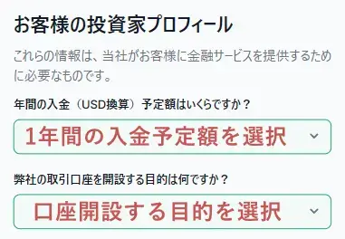 XM投資家プロフィールの入力