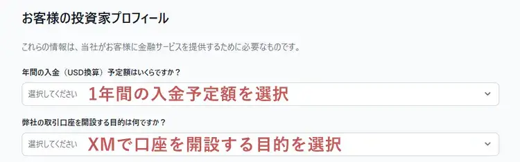 XM投資家プロフィールの入力