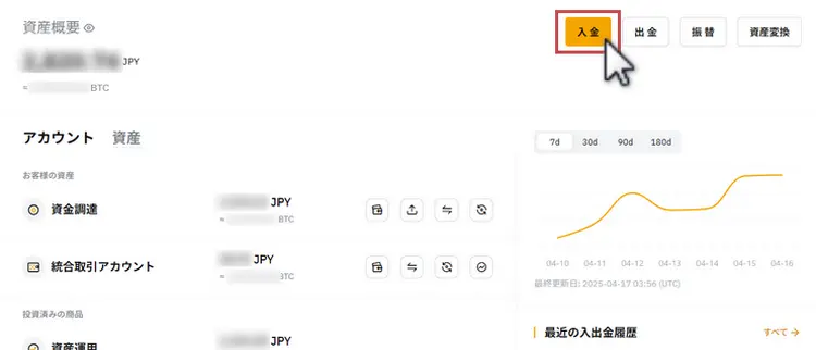 Bybit入金方法の選択ページへ移動